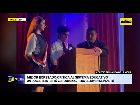 Colegio Fernando de la Mora: mejor egresado critica al sistema educativo