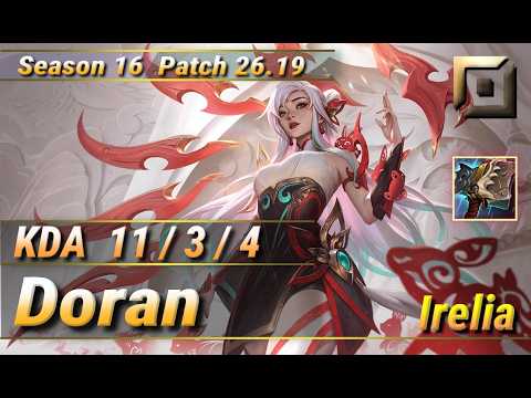 【KRサーバー/GM】T1 Doran イレリア(Irelia) VS パンテオン(Pantheon) TOP - Patch26.19 KR Ranked【LoL】