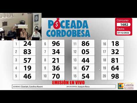 Sorteo de Quiniela POCEADA CORDOBESA N° 1682 -  07/12/2022.-