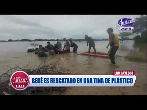 Lambayeque: Bebé es rescatado en una tina de plástico de las agua del río La Leche