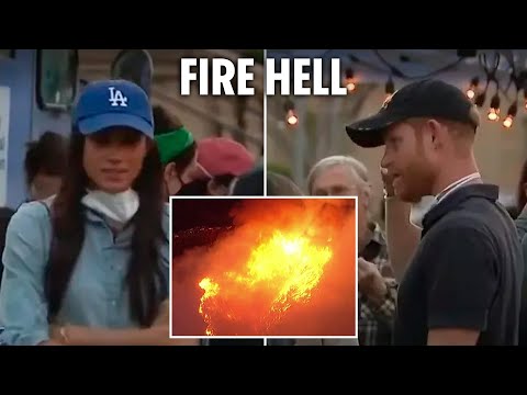 Harry & Meghan make surprise visit to meet LA wildfire victims as 200,000 flee the flames