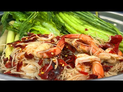 ตำซั่วกุ้งสุกเผ็ดเผ็ดกินกับมะร