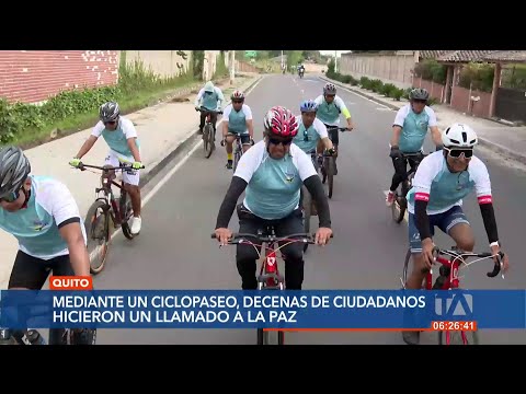 Un ciclopaseo por la seguridad y la paz realizaron vecinos de Yaruquí, norte de Quito