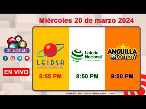 Lotería Nacional LEIDSA y Anguilla Lottery en Vivo ?Miércoles 20 de marzo 2024- 8:55 PM