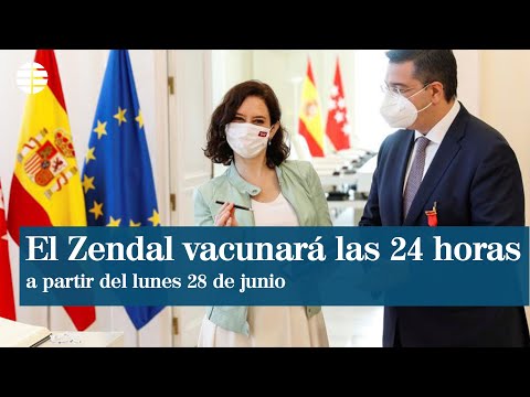 Díaz Ayuso anuncia que el Zendal vacunará 24 horas al día a partir del lunes 28 mediante autocita