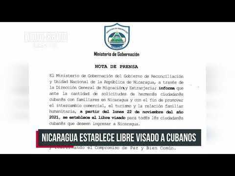 Establecen libre visado a ciudadanos cubanos en Nicaragua