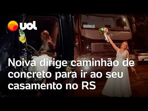 Noiva vai ao casamento dirigindo caminhão de concreto no RS: ‘Sonho realizado’; veja vídeo