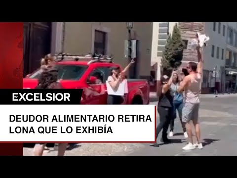 Sujeto retira lona con su foto en donde era exhibido como deudor alimentario