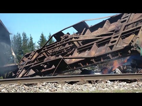 Descarrilan e incendian tren con toneladas de celulosa en Victoria