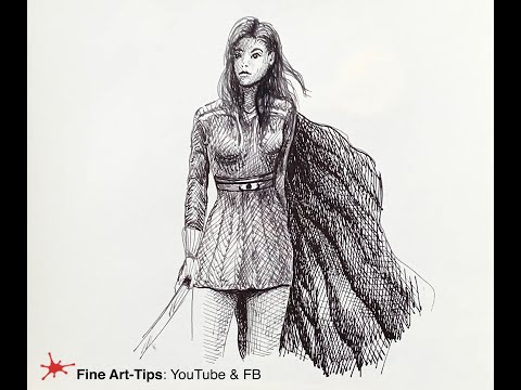 DRAWING A HEROINE, A WOMAN WITH INK - Timelapse