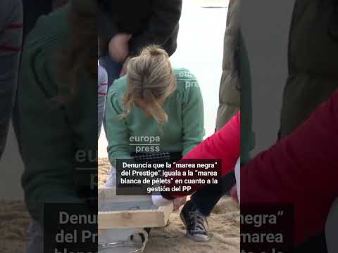 Yolanda Díaz participa en la recogida de pélets en una playa de Galicia