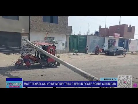 Trujillo: mototaxista salvó de morir tras caer un poste sobre su unidad