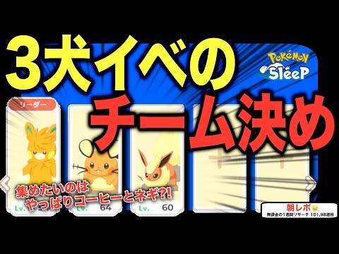 備蓄食材を考える！3犬リサーチの本番チームを今さら考察/無課金の1週間リサーチ101週目【ポケモンスリープ】【ライコウ・エンテイ・スイクンリサーチ】