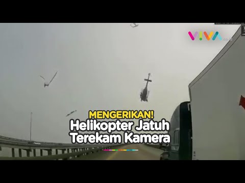 NGERI! Detik-detik Helikopter Jatuh ke Jalan Raya Terekam Kamera Dashboard Mobil