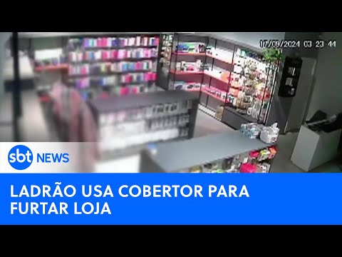 Bandido usa cobertor para se esconder e furtar loja  | #SBTNewsnaTV (20/09/24)