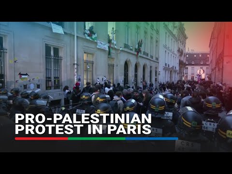 Pro-Palestinian protesters gather in front of Sciences Po university in Paris | ABS-CBN News