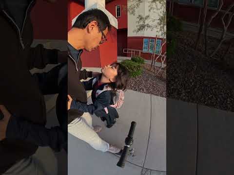 #dropoff From Bike to Scooter — Chloe Adjusted, Then Hugged Dad Before Going In.