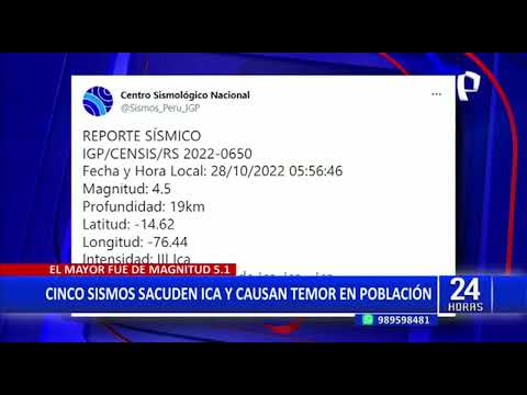 Ica: cinco sismos remecen la región en menos de 8 horas