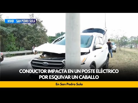 Conductor impacta en un poste eléctrico por esquivar un caballo, en San Pedro Sula