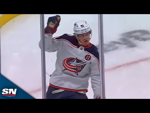 Blue Jackets Kent Johnson Snaps Shot Past Alexander Georgiev From Tough Angle