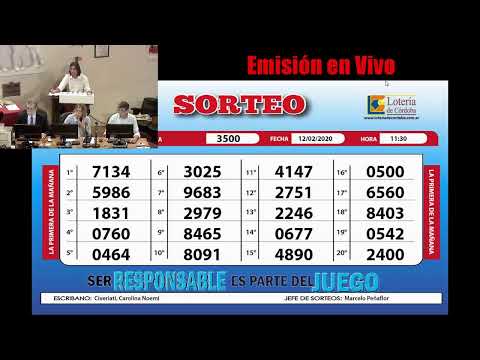 Sorteo de Quiniela La Primera Nº 3500- 12/02/20  11:30hs
