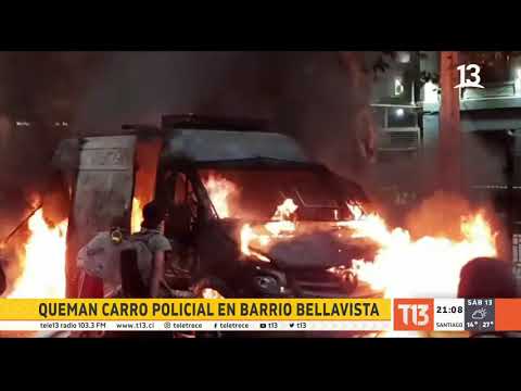 Queman carro policial en barrio Bellavista tras nueva jornada de protestas