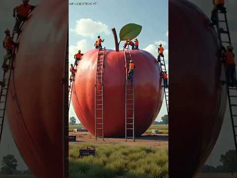 Giant Apple Cutting Teamwork| #GiantApple #BigfruitCutting #shorts #trendingshorts