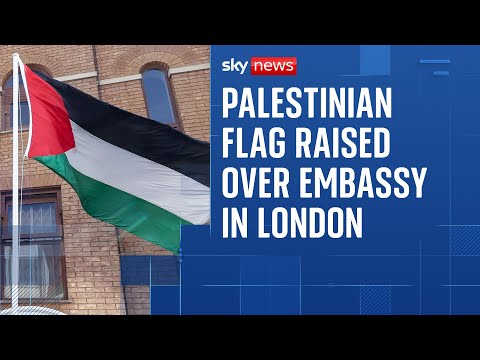 Palestinian flag rises over new embassy in London - as UK officially recognises Palestine as a state