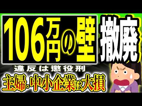 【超最速】年収106万円の壁撤廃！ﾊﾟｰﾄ主婦と中小零細企業は大損！手取りは？【会社員･配偶者･扶養家族･個人事業フリーランス/社会保険･厚生年金/週20時間･130万/助成金/懲役刑/わかりやすく】