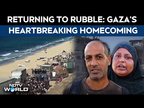 Displaced Palestinians Pass Scenes Of Devastation In Gaza City As They Return To Their Homes