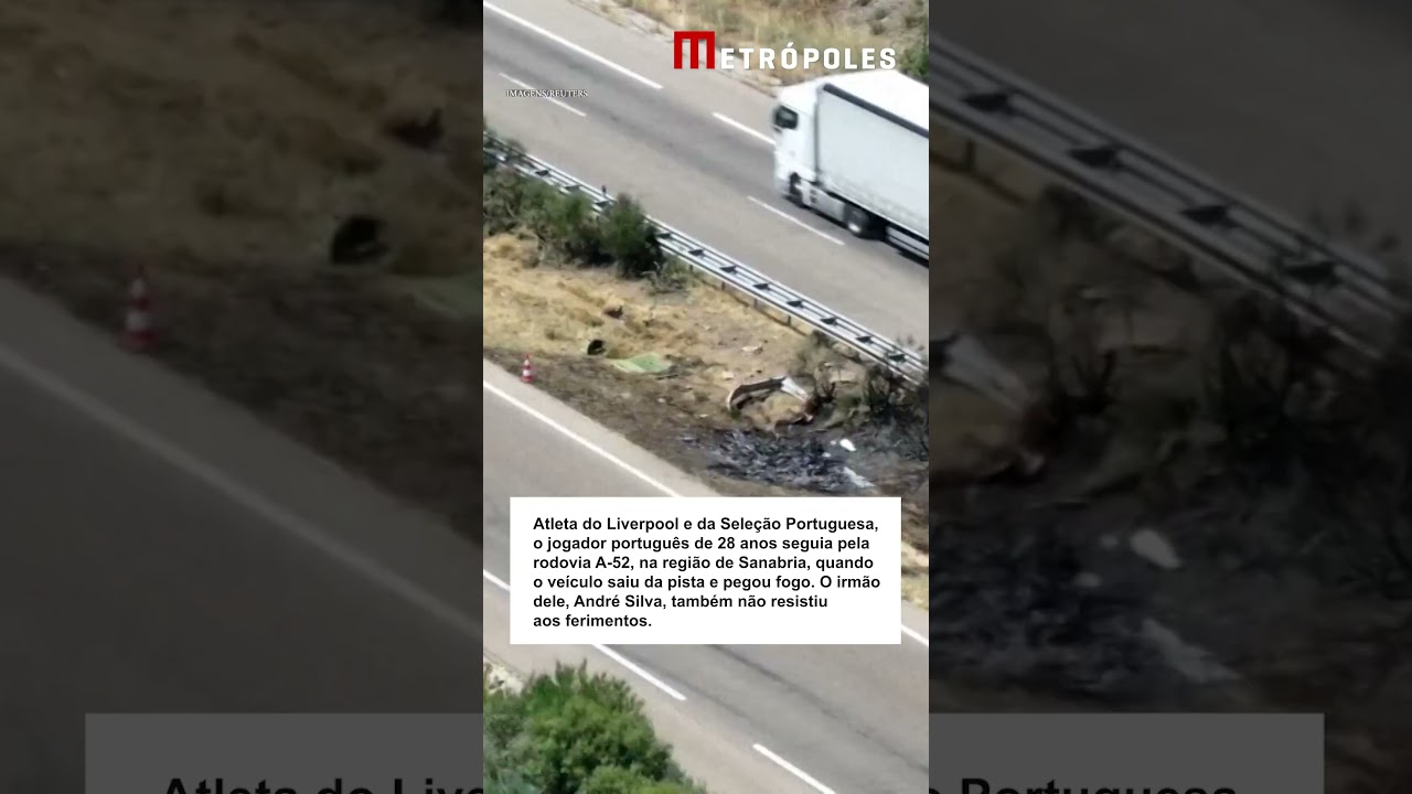 Drone mostra destroços de carro no local do acidente que matou Diogo Jota