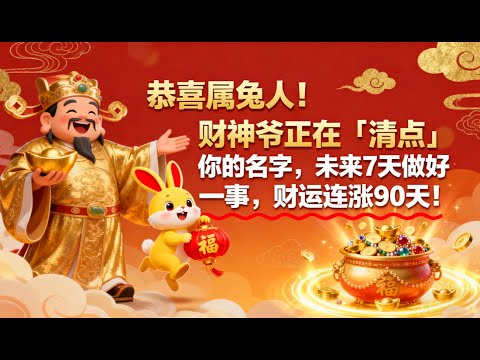 恭喜屬兔人！財神爺正在「清點」你的名字，未來7天做好一事，財運連漲90天！