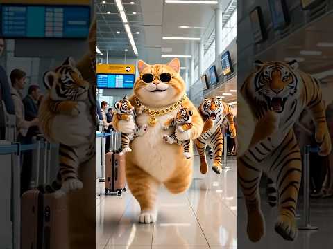 Ai animated orange cat funny cartoon video 😹💥 White tiger Cubs Taken by a Fat Cat!?