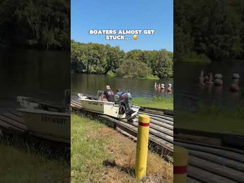 Boat almost gets stuck crossing over to other lake! 😅 #boating #fail