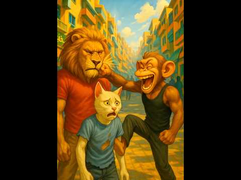 The King Is Down! 🦁💥 Monkey’s Strike 🐒💥🦁 #lion #monkey #cats #ai
