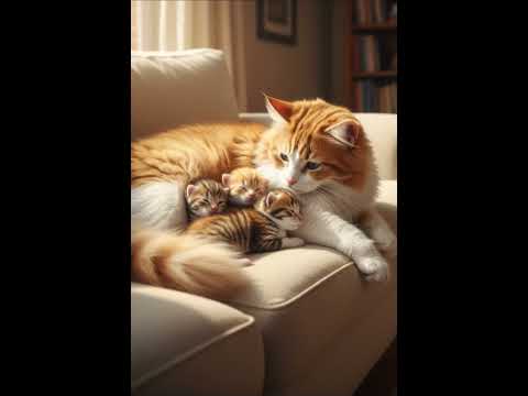 A loving mother cat is raising a kitten at the same time.🐾💖2