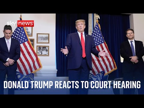 Former US President Donald Trump holds news conference after court appearance