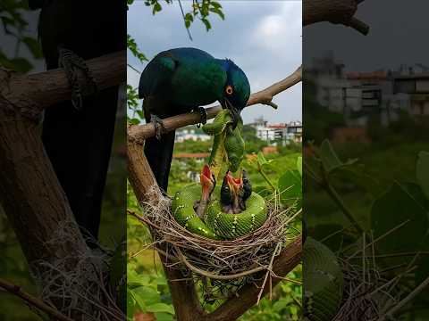 초록 뱀 vs 푸른 어미새 — 생존을 건 하늘과 땅의 전쟁! #motherhood #wildlife #animals #birds
