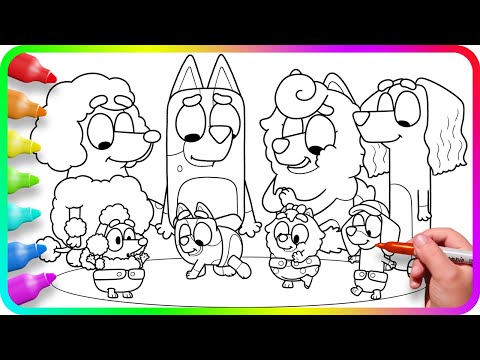 BLUEY Coloring Pages - Toddlers with Mums / Do you know How to color Bluey, Coco, Judo, Snickers?