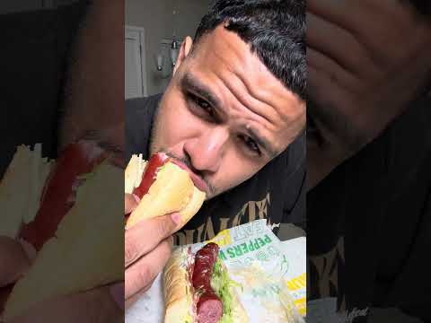 I got my hands in the new subway hotdog. #subway #asmr #mukbang #viralfood #fyp