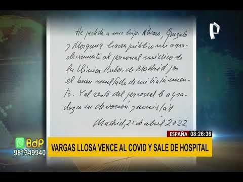 Mario Vargas Llosa sale de hospital de Madrid tras vencer al covid-19