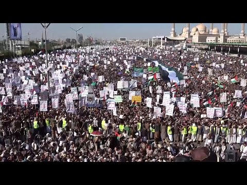 Show of solidarity with Palestinians in Gaza by protesters in Yemen's Houthi rebel-controlled capita