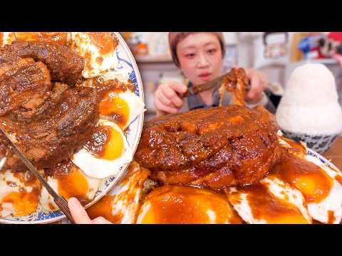 【大食い】1800gの豚バラ肉で丸太みたいな飲めるチャーシュー作るチャレンジ。【モッパン】【MUKBANG】