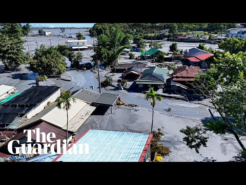 Drone footage shows houses buried in mud in Taiwan after Typhoon Ragasa