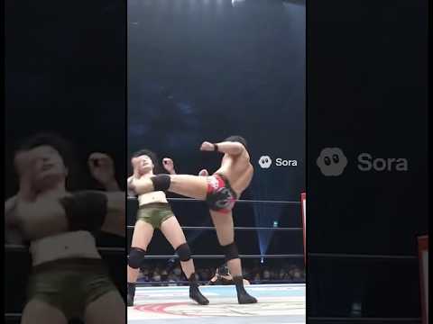 女VS男プロレス!ハイキック