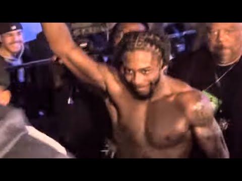 Keyshawn davis immediately after knocking out jose pedraza; celebrates with fans as he leaves ring
