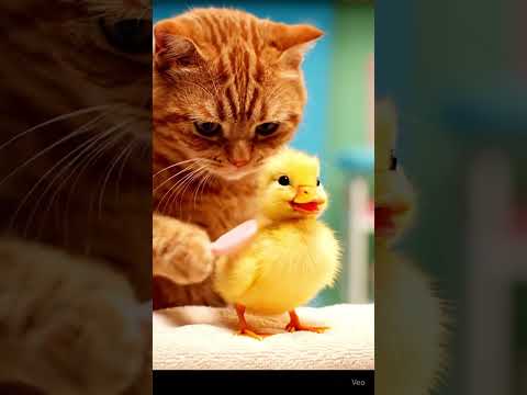 Funny Orange Cat & White Duck Comedy