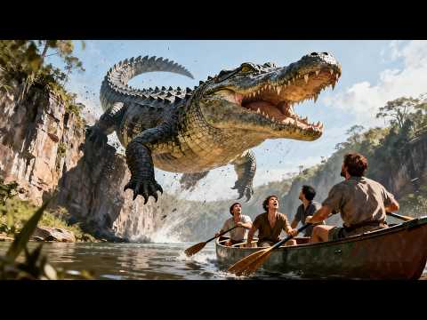 【绝壁鳄袭】巨鳄飞身跃崖，直扑人类小船，瞬间血口吞舟！#巨鳄 #惊悚 #怪兽 #灾难 #电影 #movie #鳄鱼 #monster