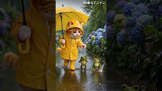 きょうは #傘の日 梅雨の季節もカエルさんと楽しくおしゃべり🐸 #ふてニャン #猫 #cat