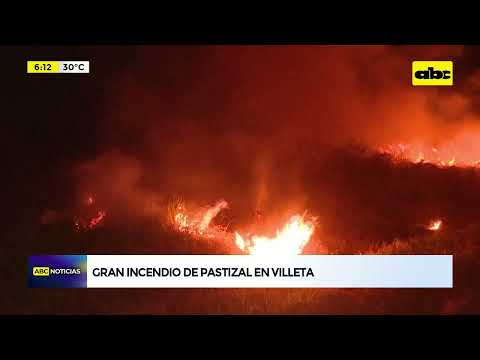 Gran incendio de pastizal en Villeta